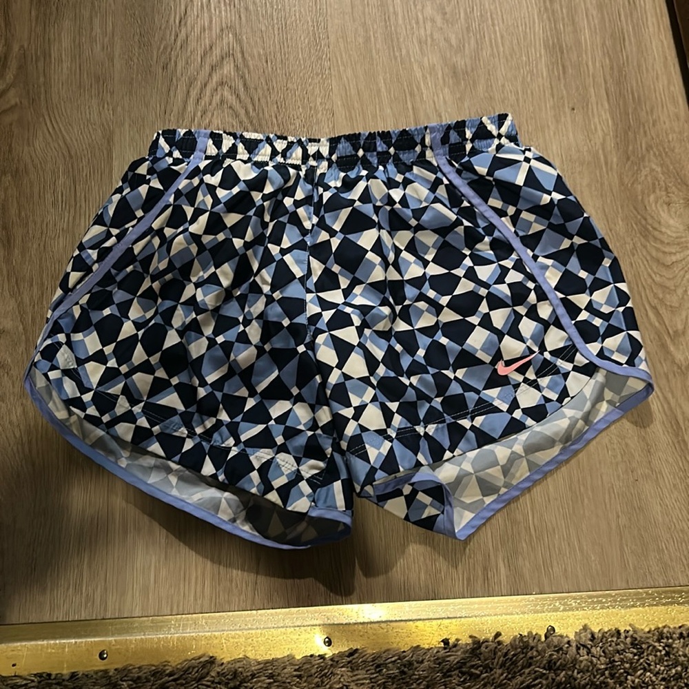 Nike Blue and White Running Shorts with Geometric Camo